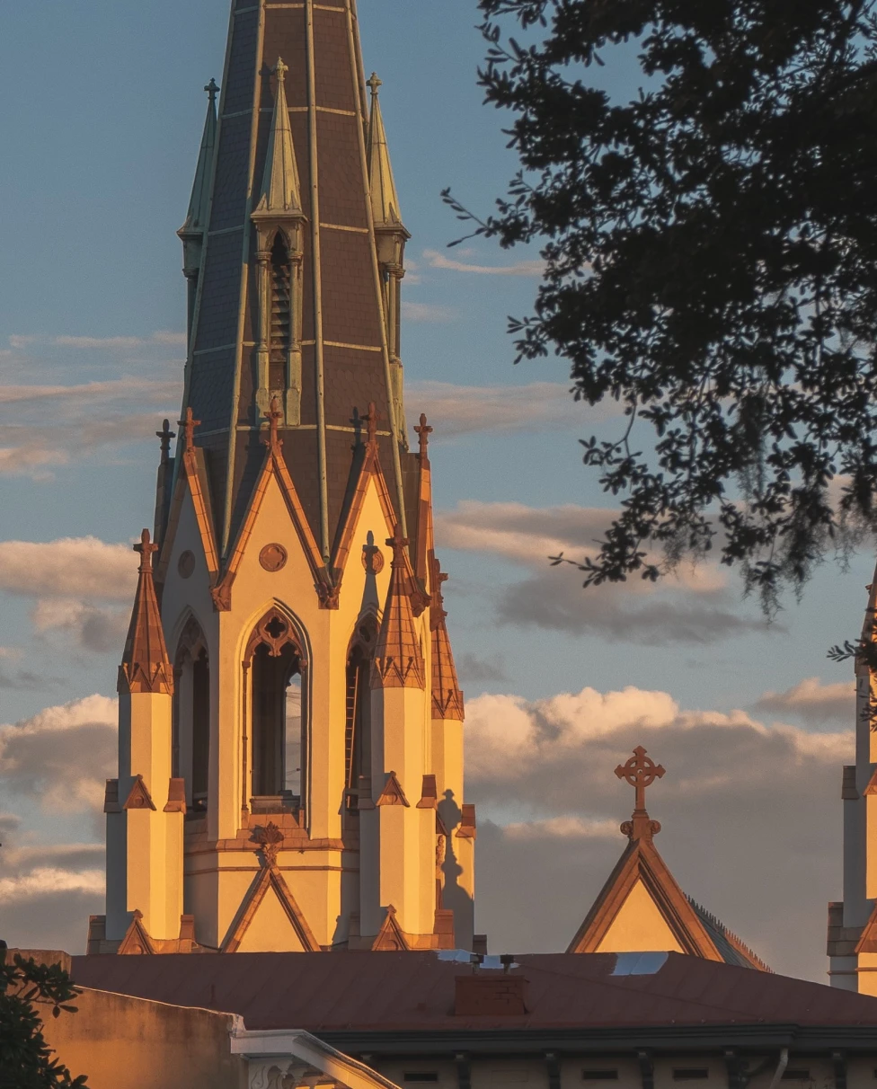 Church at sunset in Savannah, Georgia. 