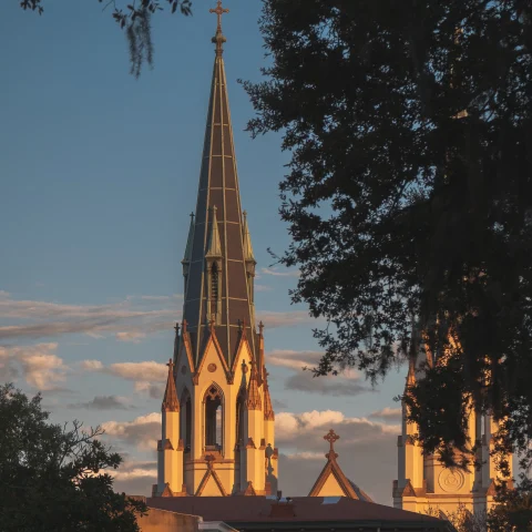 Church at sunset in Savannah, Georgia. 