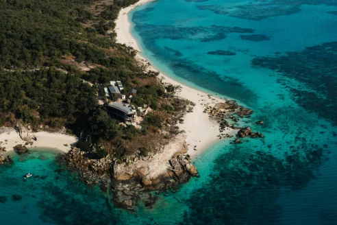 aerial view of a lush tropical island
