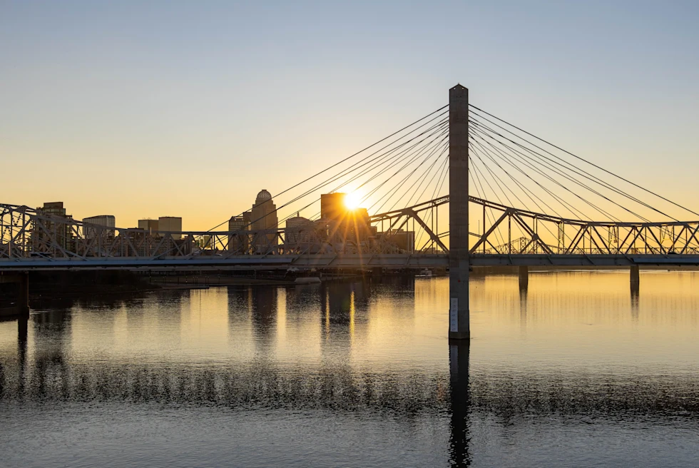 bridge over water during sunset