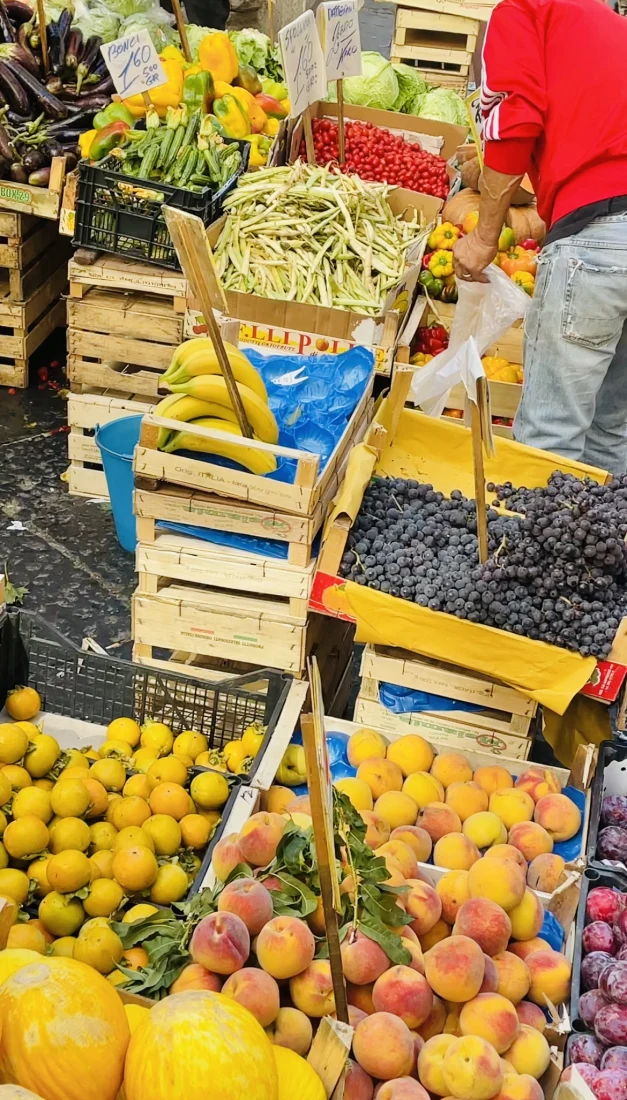 Baskets of fruit in an outside market