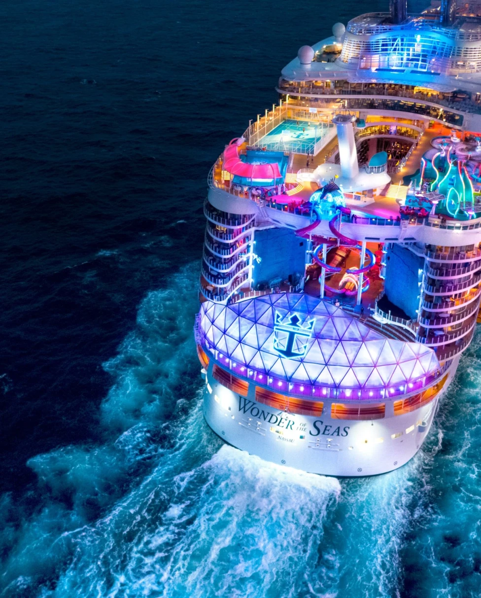 aerial view of a cruise ship at sea