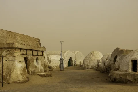 Huts on a ground