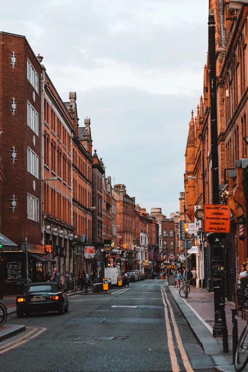 Street and buildings in Dublin, Ireland