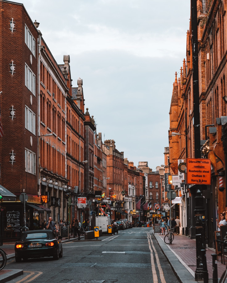 Street and buildings in Dublin, Ireland