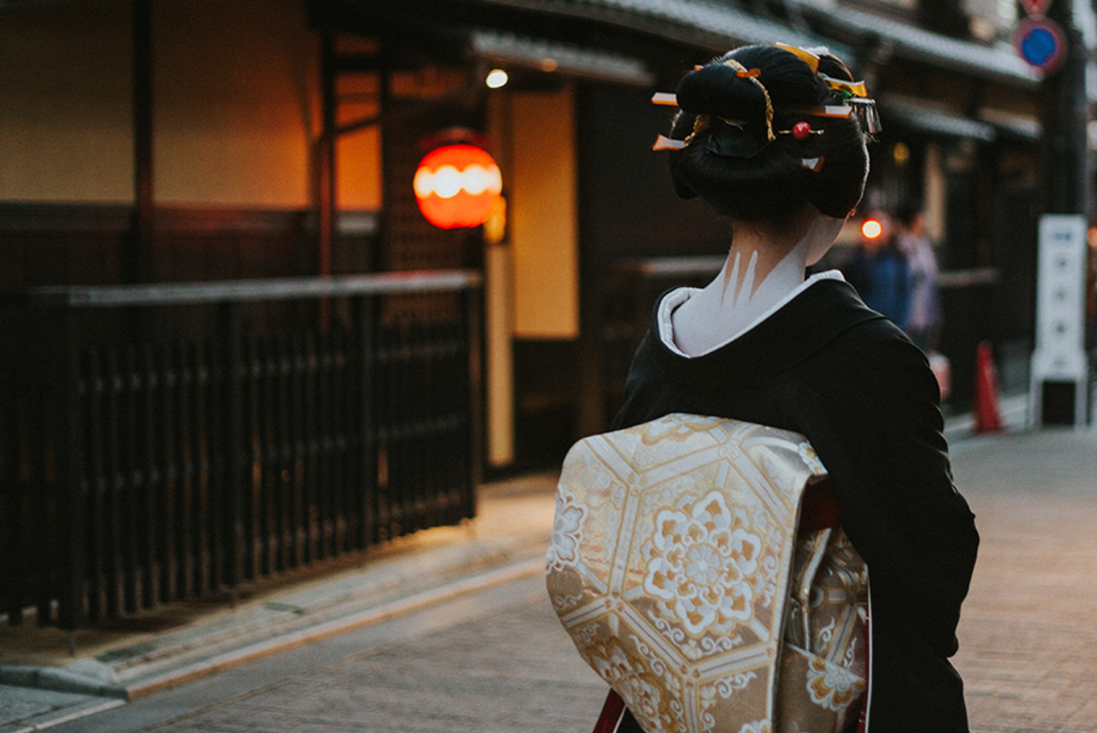 Cultural immersion in Kyoto Japan traditional wear and red lantern