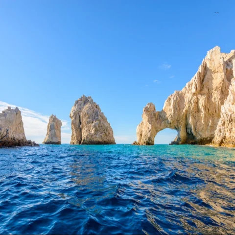 A view of the famous Arch of Cabo, a rock formation in the ocean taken in Cabo, Mexico in December