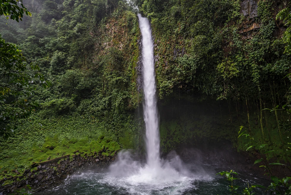 A waterfall in the rainforest in Costa Rica.