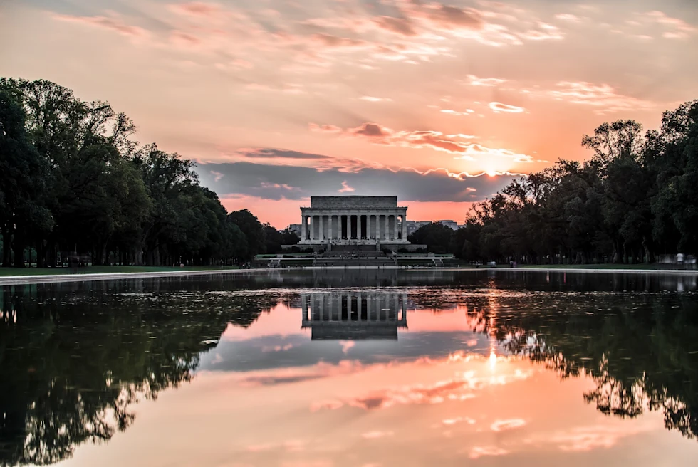 view of the Lincoln Memorial at sunset