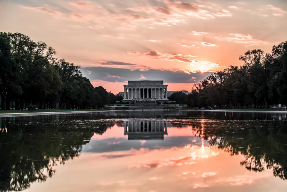 view of the Lincoln Memorial at sunset