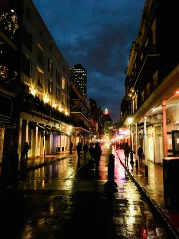 New Orleans' Bourbon Street lit up at night