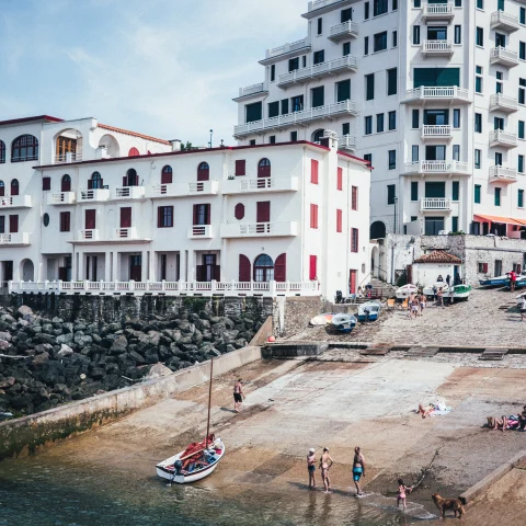 Oceanside with people in Basque Country. 