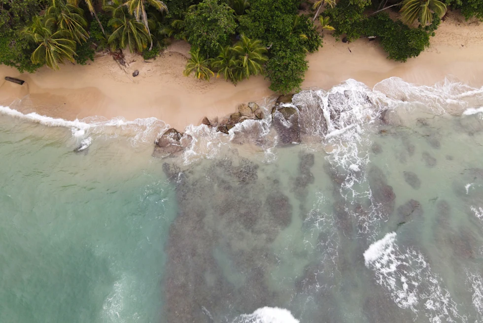 Puerto Viejo coastline aerial view.