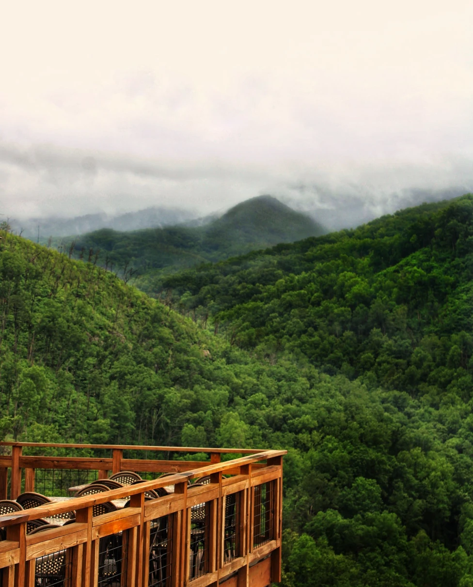 balcony overlooking lush mountain region