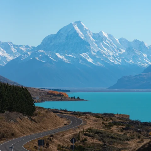 A road near the ocean in New Zealand. 
