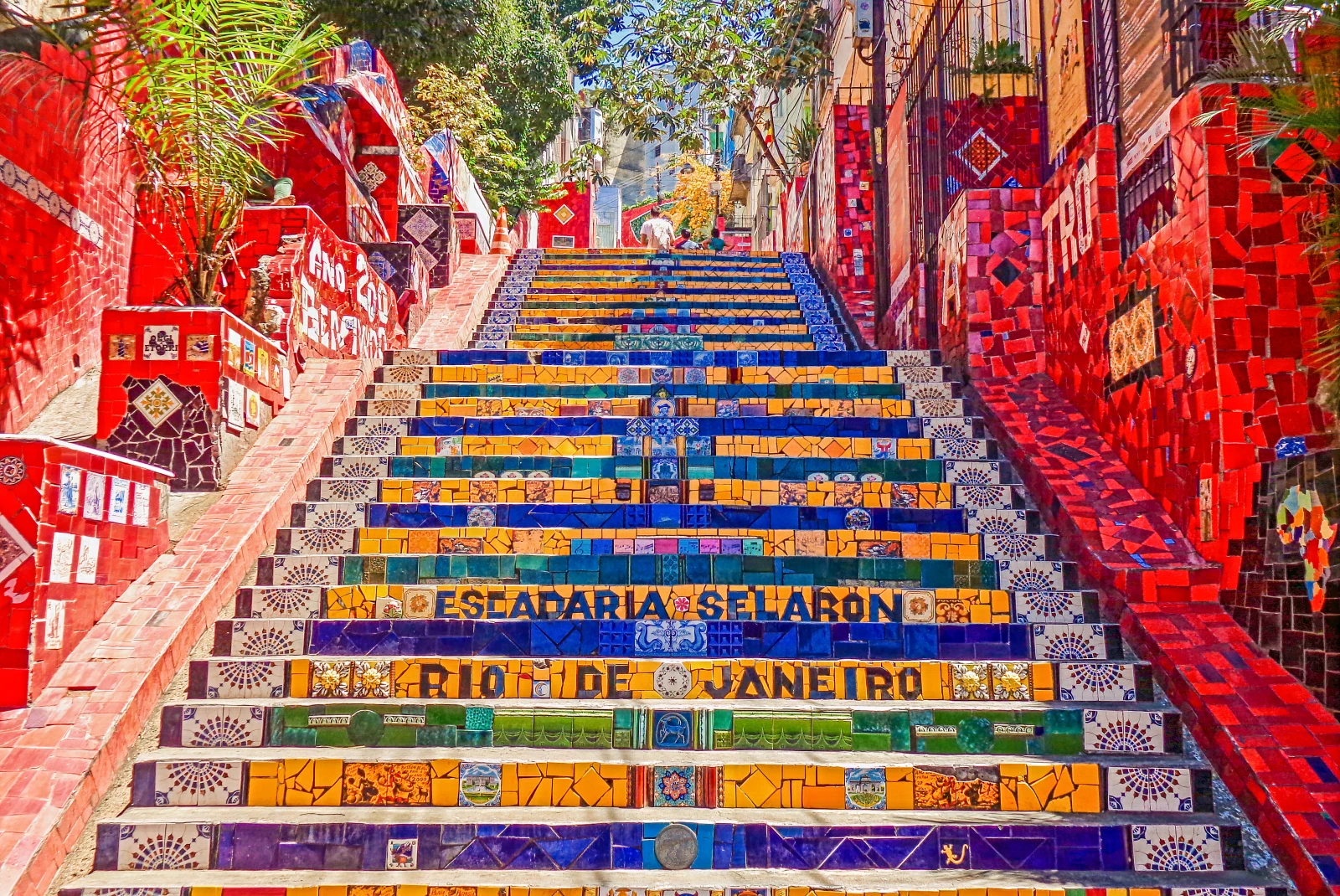 orange blue yellow and red tiled stairs