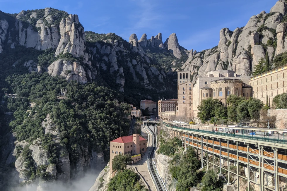 The mountain Montserrat with the Benedictine Monastery Santa Maria de Montserrat.