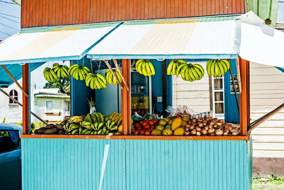 A colorful fruit stand in Barbados.