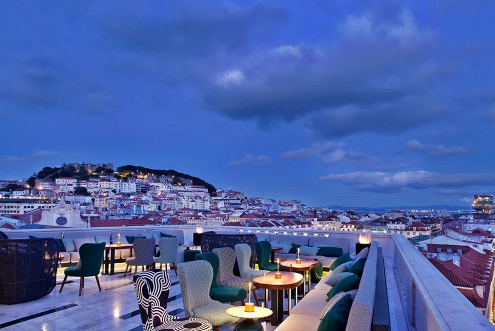 Rooftop restaurant in Lisbon at night