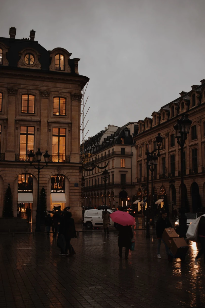 shopping street at night in the rain 