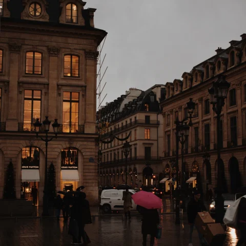 shopping street at night in the rain 