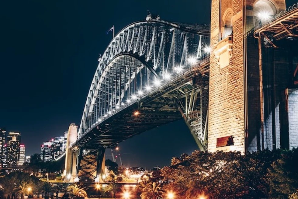 The Harbour Bridge at night in Sydney.