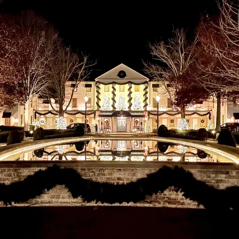 christmas lights on a historic house 