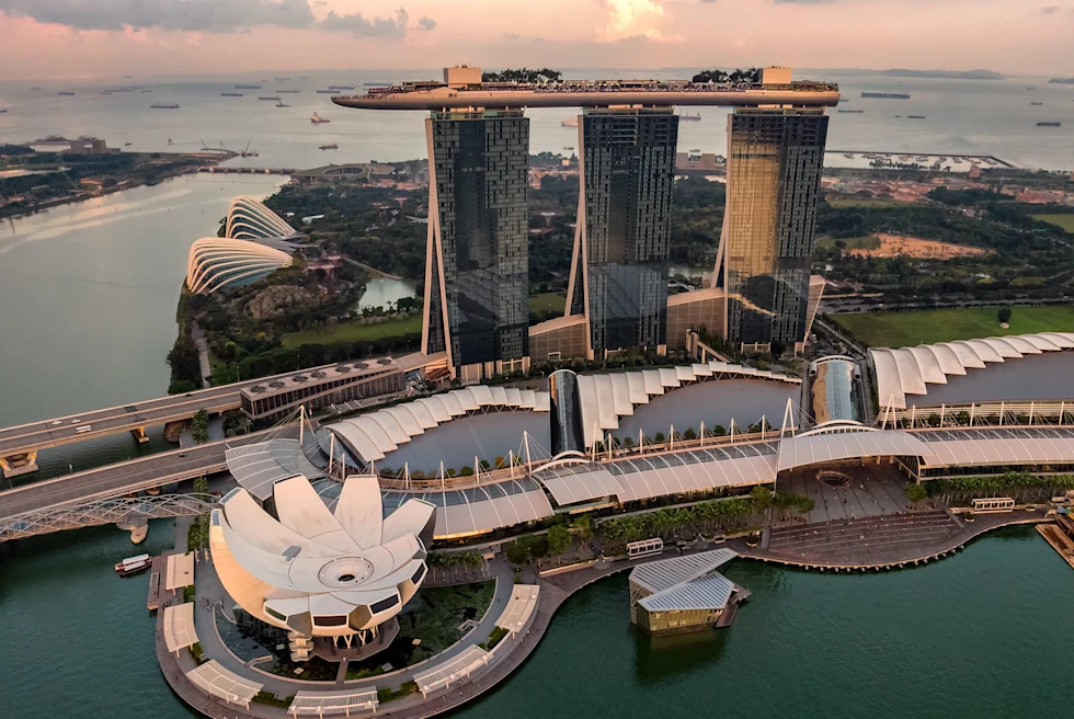 aerial view of buildings during sunset