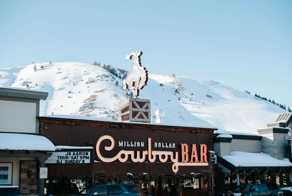 bar with snowy mountain in background