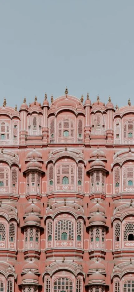 Iconic pink building in Jaipur, India on a clear day. 