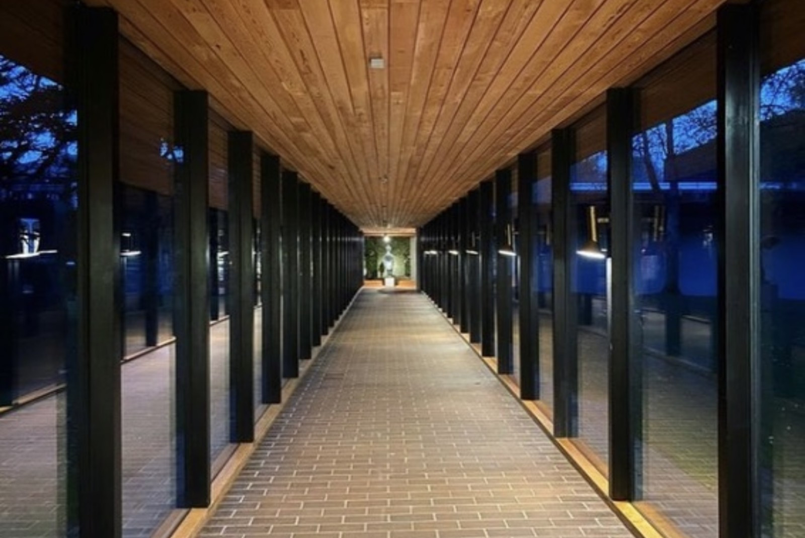 Modern outdoor hallway at the Louisiana Museum of Modern Art.