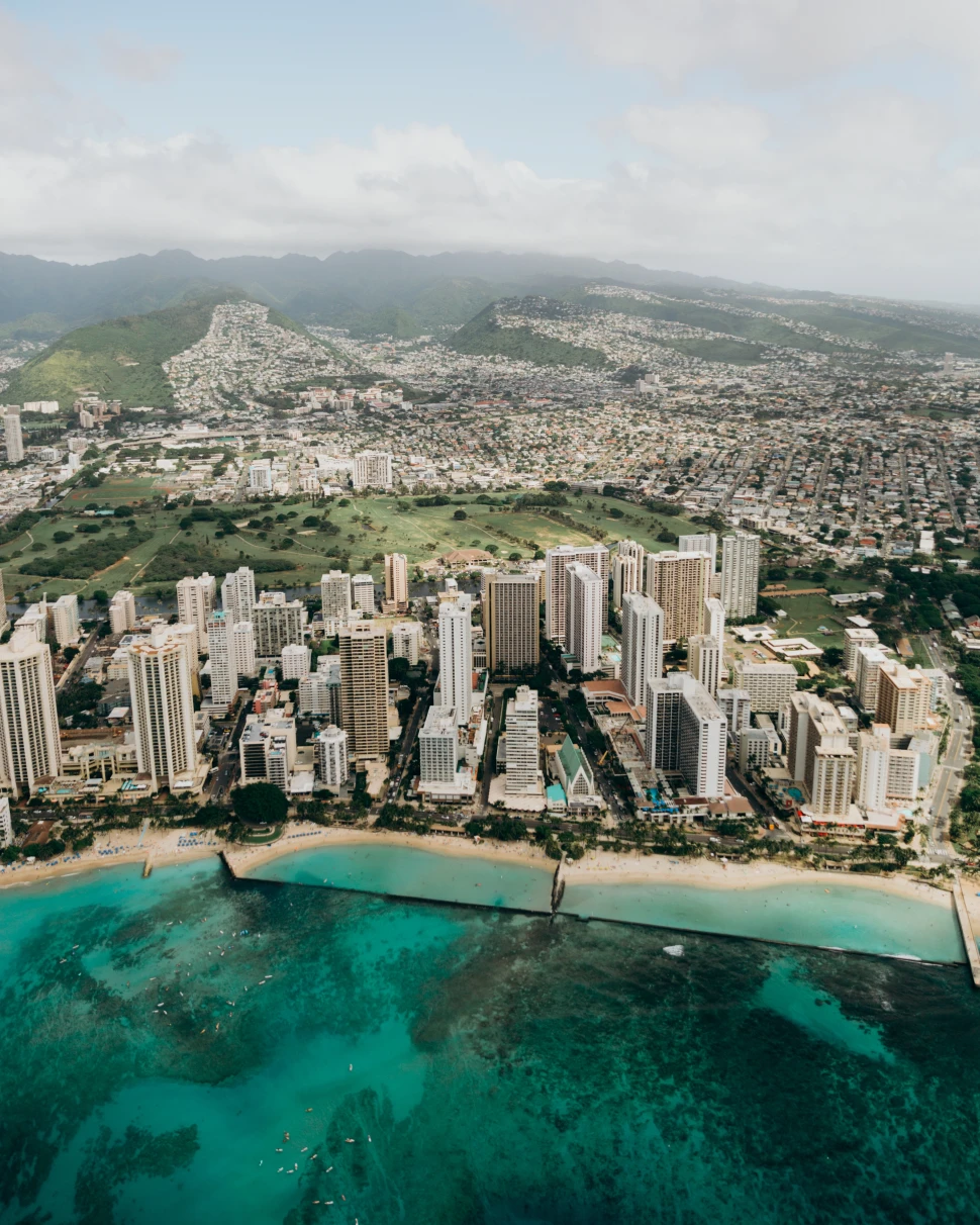 Aerial shot of Oahu, Hawaii. 