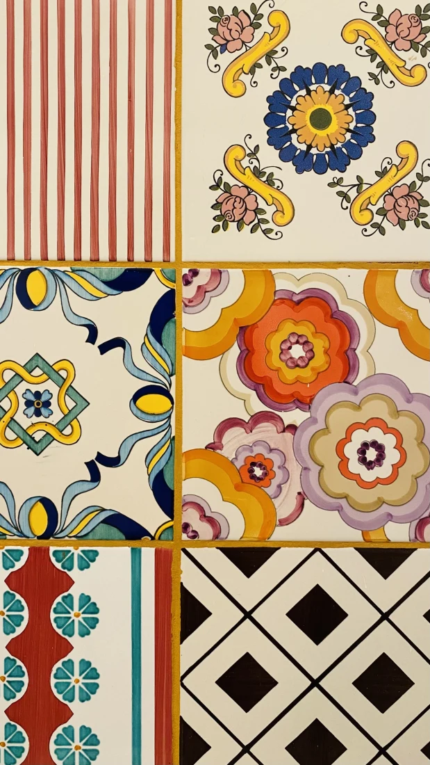 A close-up view of colorful tiles