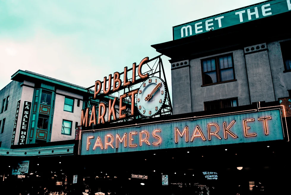 outside market place at dusk