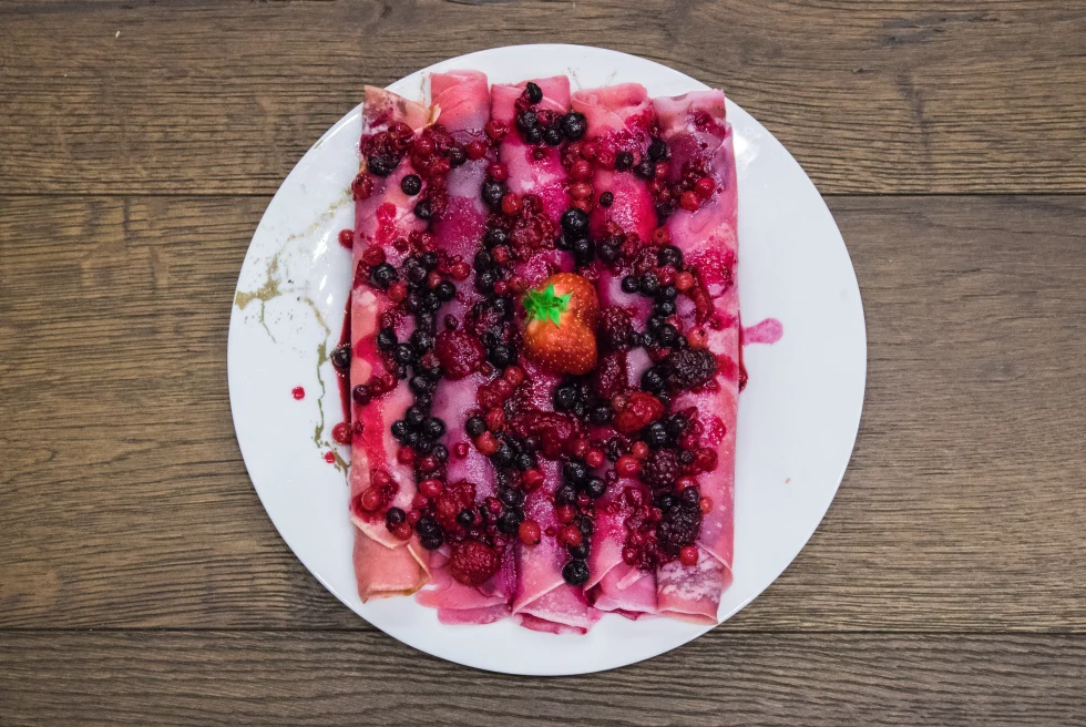 Blintz in Zagreb with berry compote. 