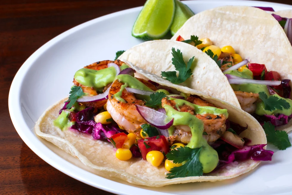 Shrimp tacos in Tulum, Mexico