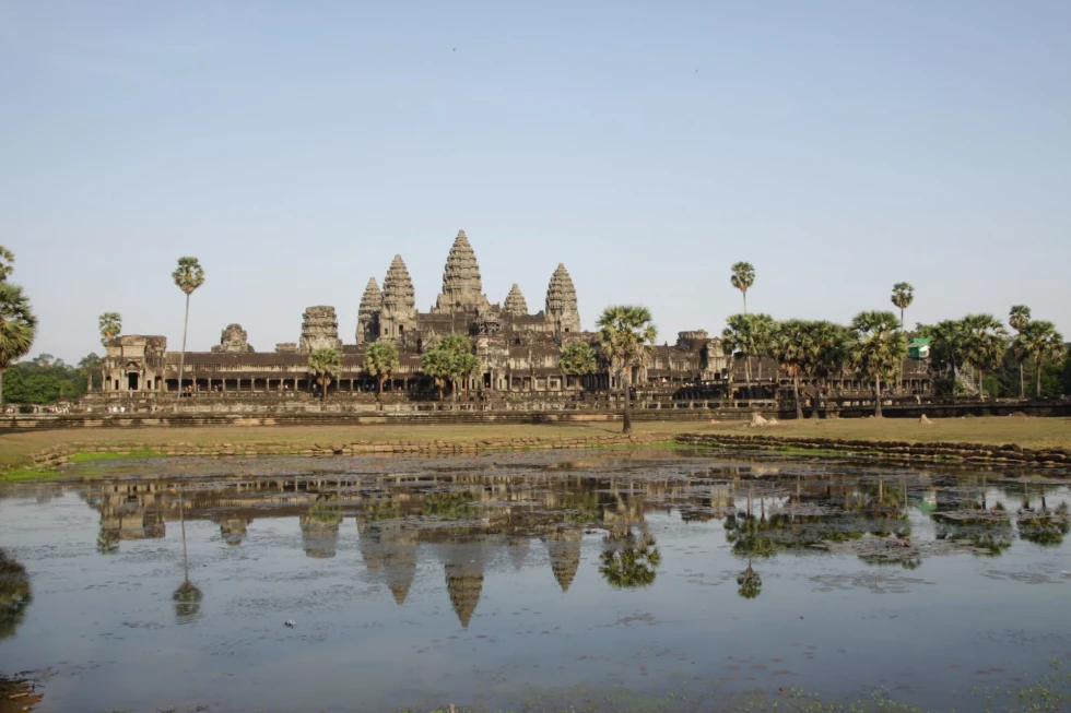 ancient city of temples on a still shallow lake