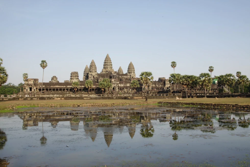 ancient city of temples on a still shallow lake