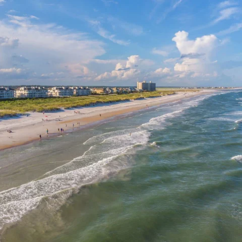 An aerial view of a coast