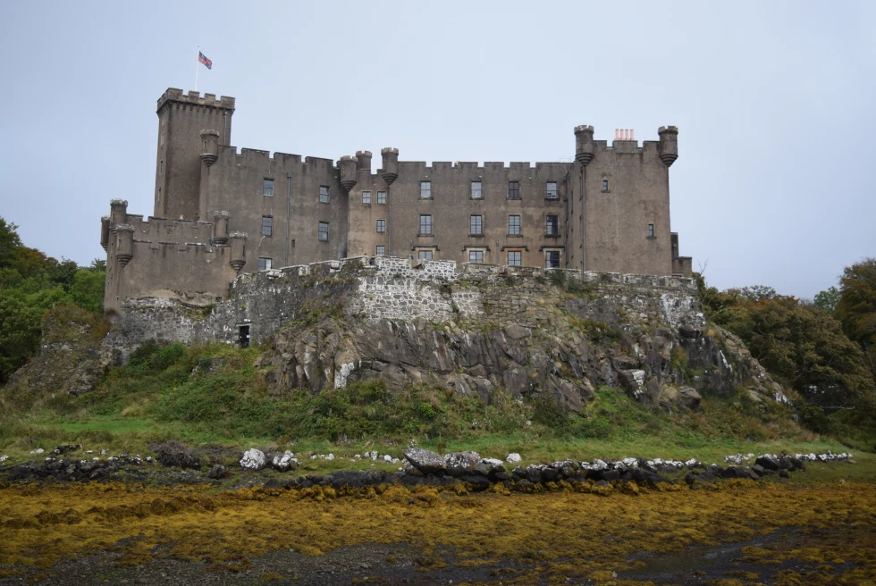 large castle with cloudy skies