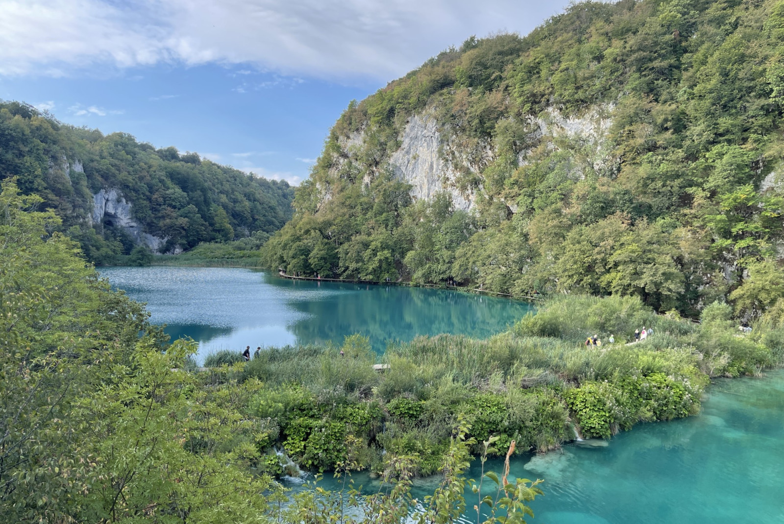 Plitvice Lakes in Croatia with clear blue waters and lush green.