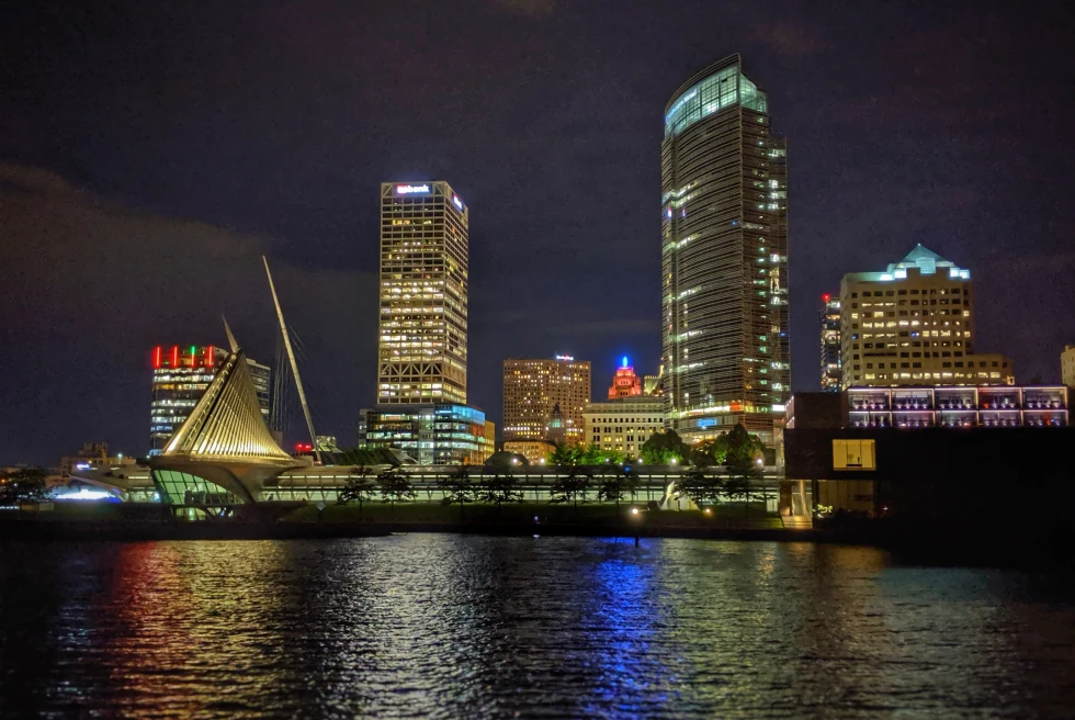 Milwaukee, Wisconsin, skyline at night. 