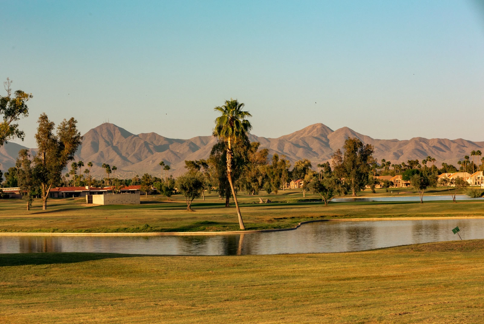A view of Camelback Mountain and a golf course in Scottsdale. 