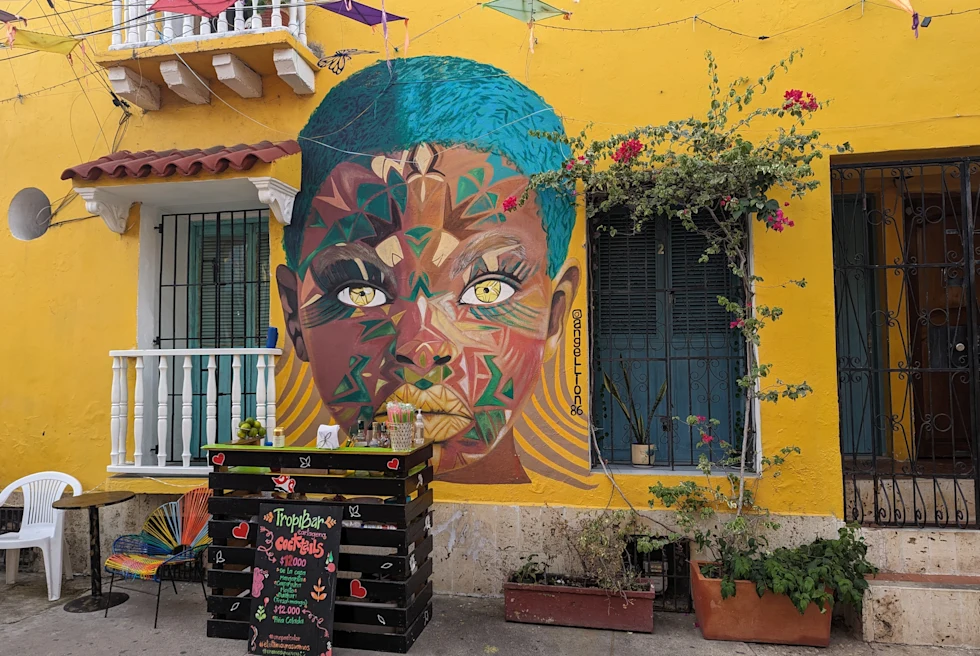 A picture of a street art on the wall.