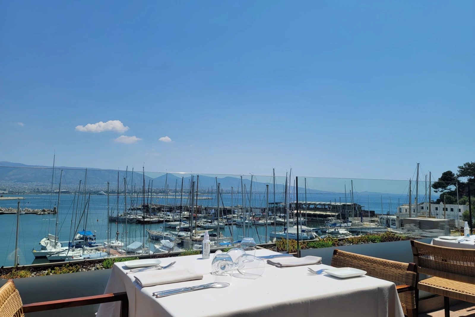 A sea view restaurant in Santorini.