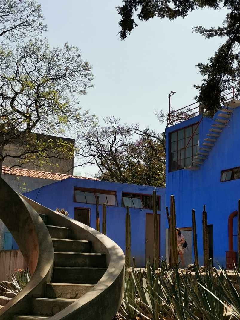 Casa Estudio Diego Rivera & Frida Kahlo blue walls and spiral staircase in Mexico City. 