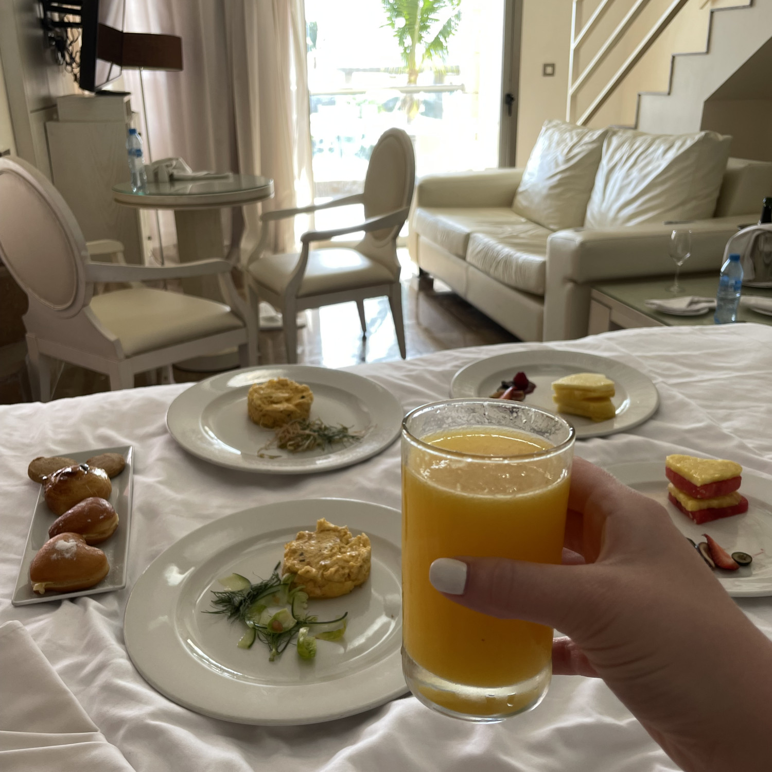 View of juice and snacks