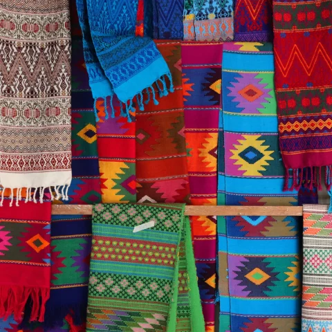 A multicolored textile scarf.
