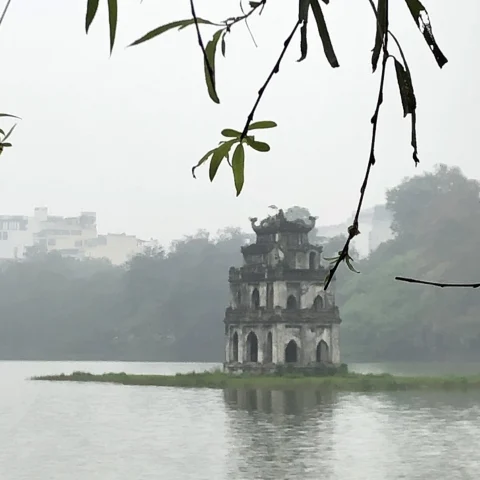 A tomb in the middle of the lake.
