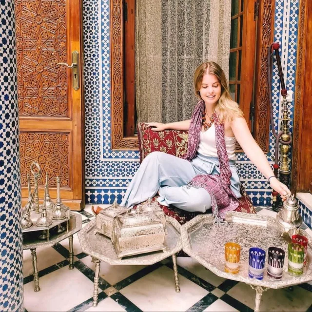 Travel advisor Maria Teresa Carrasquero relaxes in a traditional Moroccan room.